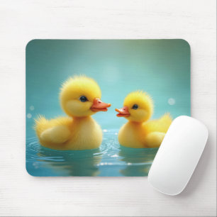 Tapis De Souris Canettes Jaunes Nager Sur Eau Bleue