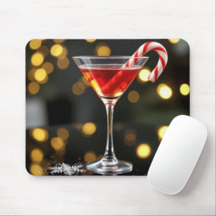 Tapis De Souris Canne de Noël dans un cocktail rouge