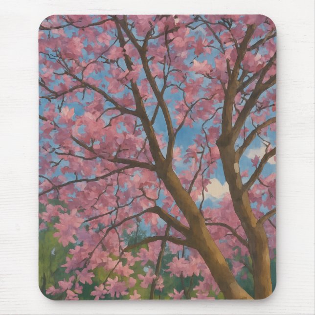 Tapis De Souris Canopée de printemps - Arbre en fleurs et peinture (Devant)