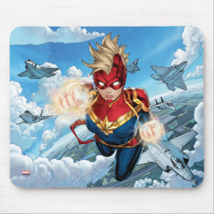 Tapis De Souris Captain Marvel volant avec des jets