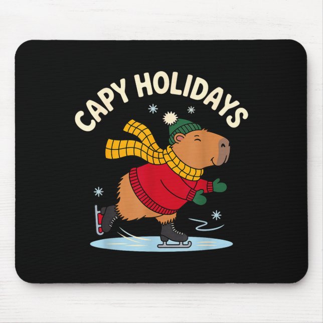 Tapis De Souris Capy Holidays Ice Skating Capybara Funny Xmas Chri (Devant)