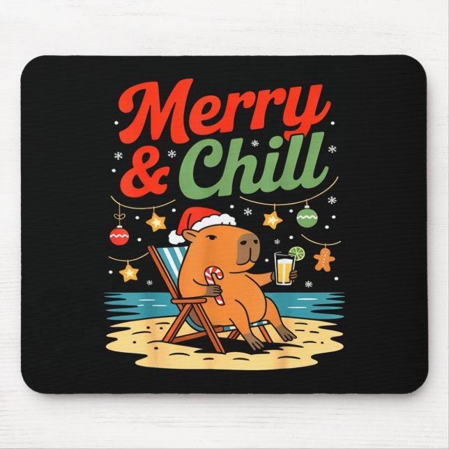 Tapis De Souris Capybara Christmas Holiday Beach Vibes Merry And C (Devant)