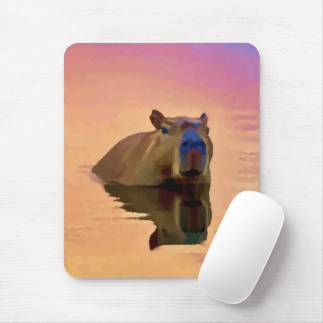 Tapis De Souris Capybara Émergée d'un lac paisible (Avec souris)