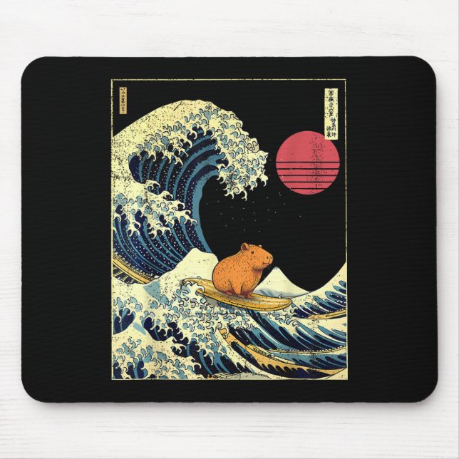Tapis De Souris Capybara Japanese Kanagawa Wave Funny Surf Animal  (Devant)