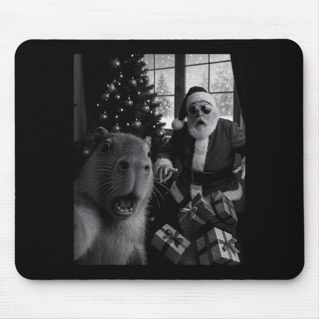 Tapis De Souris Capybara Selfie With Santa Funny Capybara For Men  (Devant)