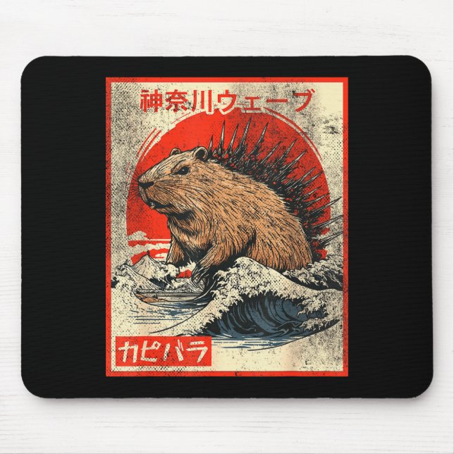 Tapis De Souris Capyzilla _ Kanagwa Wave Japan _ Cool Rodent Capyb (Devant)