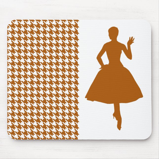 Tapis De Souris Caramel Houndstooth moderne avec Silhouette de mod (Devant)