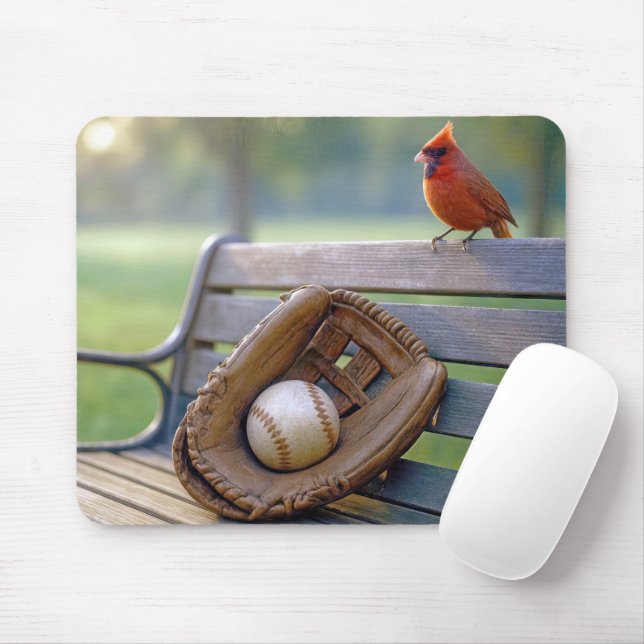 Tapis De Souris Cardinal avec une balle de baseball dans un gant (Avec souris)