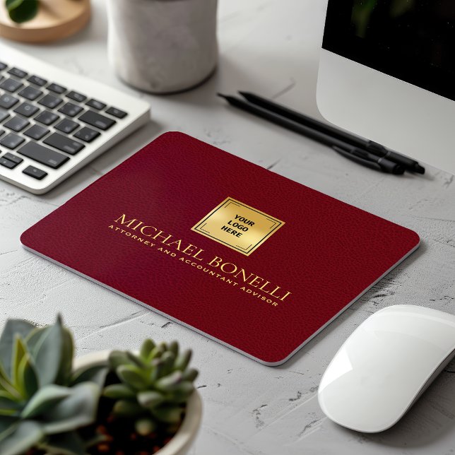 Tapis De Souris Cardinal Rouge Cuir Luxe Or Nom du logo (Créateur téléchargé)