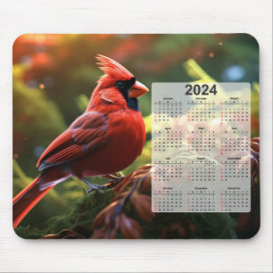 Tapis De Souris Cardinal rouge perché sur le Calendrier Tree Branc