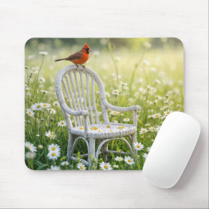 Tapis De Souris Cardinal sur une chaise en osier
