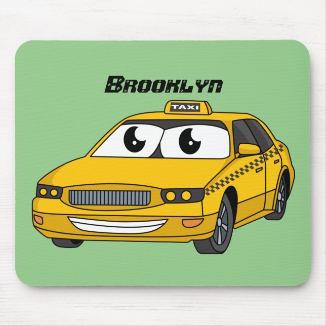 Tapis De Souris Caricature amusante de taxi jaune mignon (Devant)