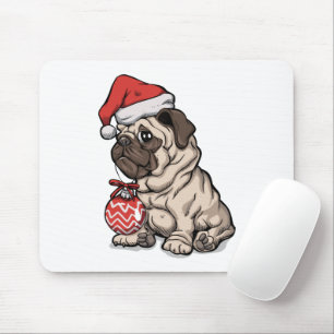 Tapis De Souris Caricature casquette mignonne du Carlin de Noël