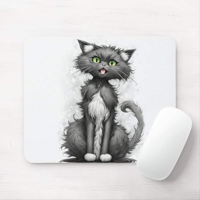 Tapis De Souris Caricature Crazy Cat (Avec souris)