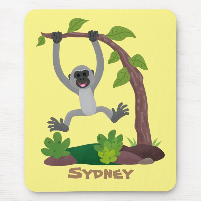 Tapis De Souris Caricature de bande de gibbon joyeux (Devant)