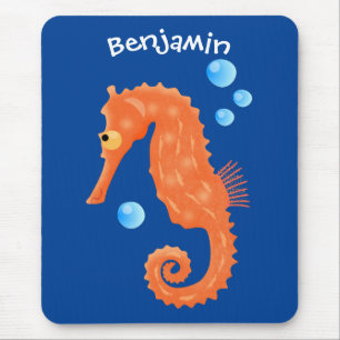 Tapis De Souris Caricature de bulles d'hippocampe orange