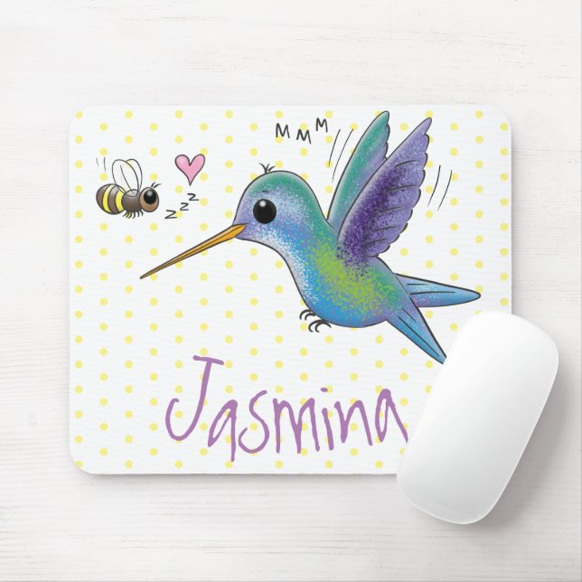 Tapis De Souris Caricature de colibri d'abeille mignonne (Avec souris)