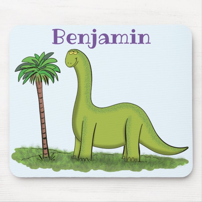 Tapis De Souris Caricature de dinosaure de brontosaurus vert migno (Devant)