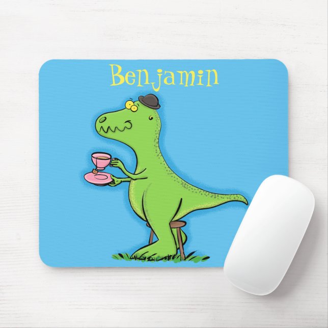 Tapis De Souris Caricature de dinosaure vert t rex (Avec souris)
