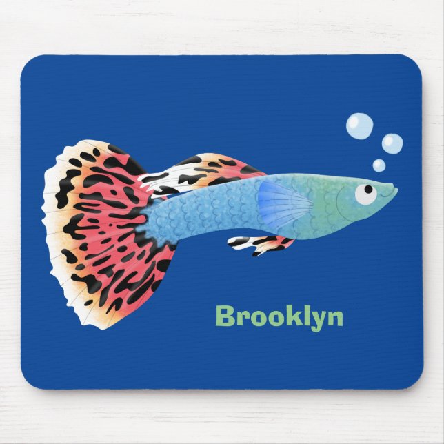 Tapis De Souris Caricature de poisson tropical guppy très chic (Devant)