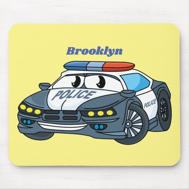 Tapis De Souris Caricature de voiture de police joyeux (Devant)