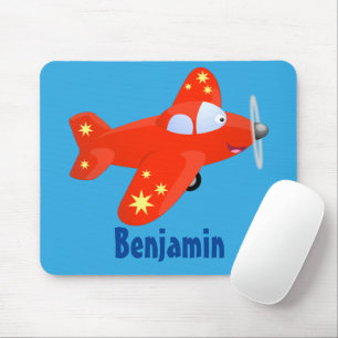 Tapis De Souris Caricature de vol d'avion rouge mignon