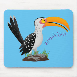 Tapis De Souris Caricature d'oiseau de safari de barbecue jaune am