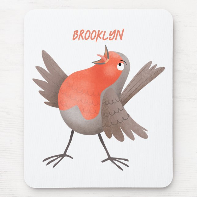 Tapis De Souris Caricature d'oiseau rouge chantant mignon (Devant)
