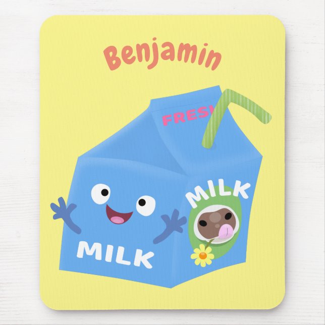 Tapis De Souris Caricature en carton de lait joyeux (Devant)