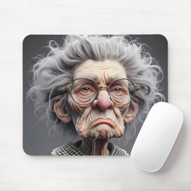 Tapis De Souris Caricature malheureuse de la vieille dame (Avec souris)