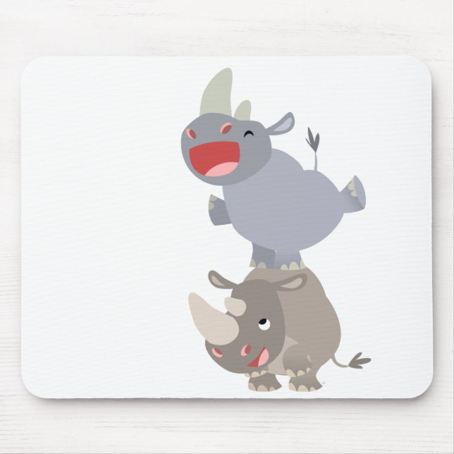 Tapis De Souris Caricature mignon à la feuille Rhinos Mousepad (Devant)