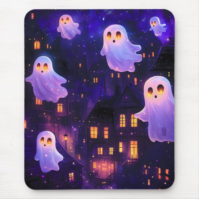 Tapis De Souris Caricature mignonne Halloween Fantômes de vol de m (Devant)