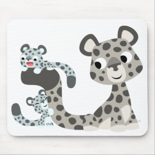 Tapis De Souris Caricature Snow Leopard et Cubs Mousepad