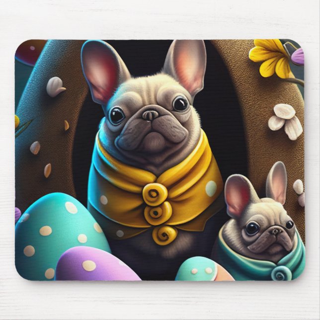 Tapis De Souris Carlin adorable avec oeufs de Pâques Un festin et  (Devant)