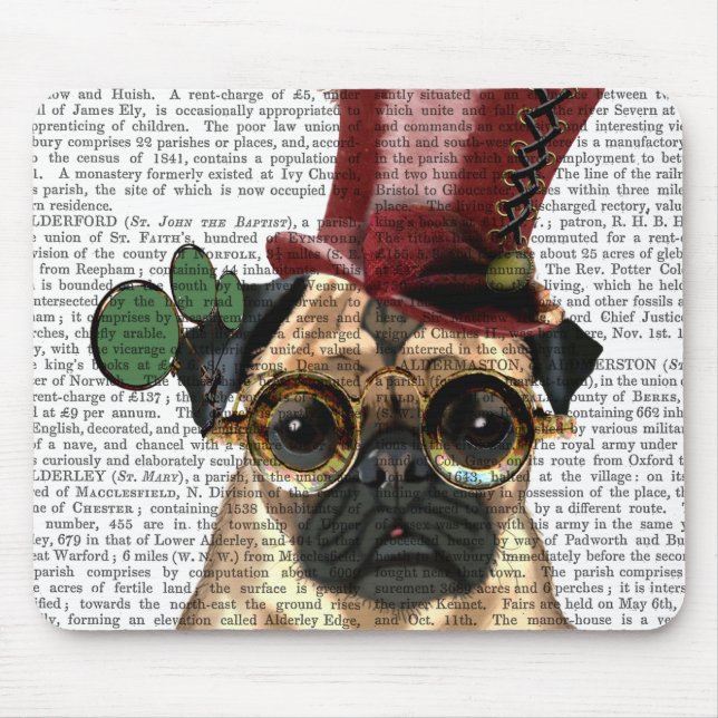 Tapis De Souris Carlin avec chapeau de dessus style Steampunk (Devant)