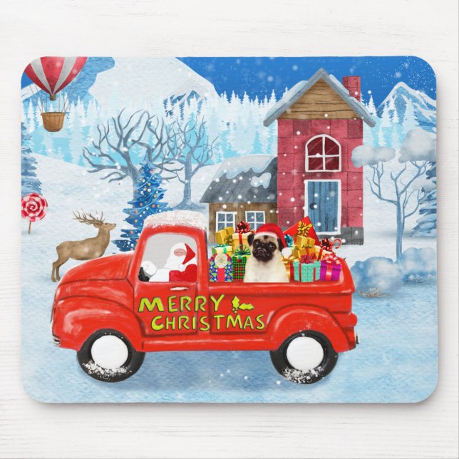 Tapis De Souris Carlin Chien Livraison de Noël Camion Neige (Devant)