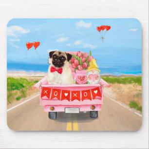 Tapis De Souris Carlin Chien Saint-Valentin Coeurs de camion