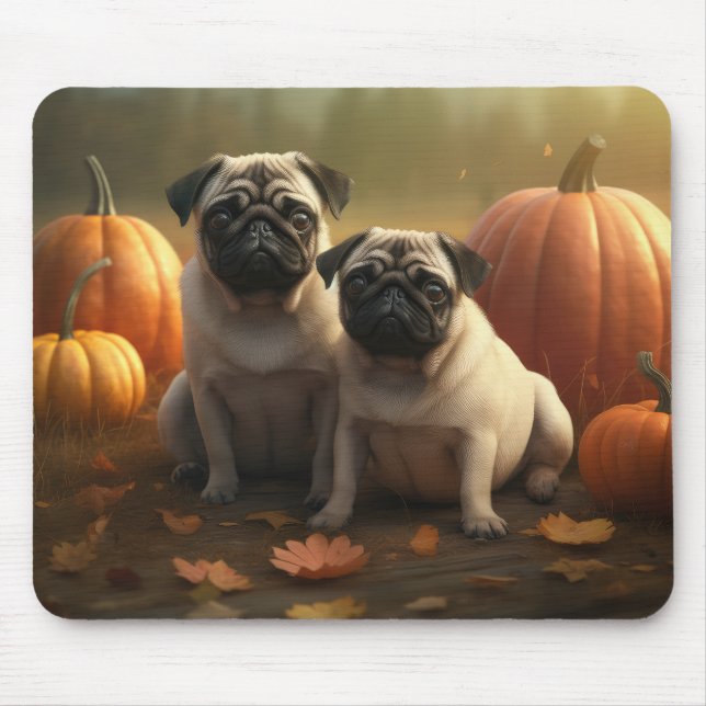 Tapis De Souris Carlin Chiot Automne Citrouille de plaisir (Devant)