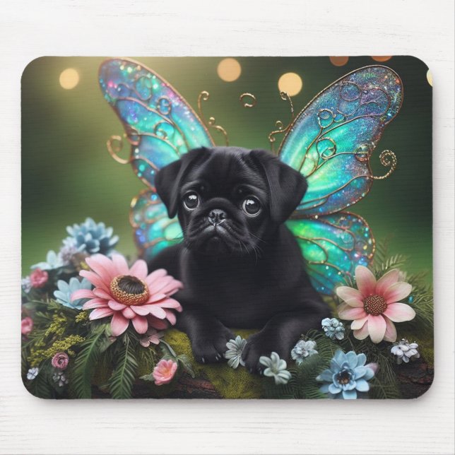 Tapis De Souris Carlin de fées florales Chiot Mousepad (Devant)