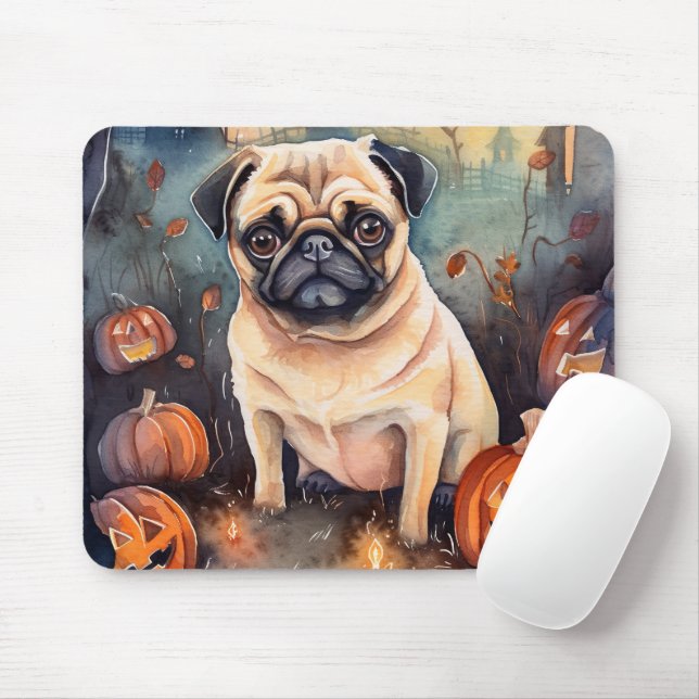 Tapis De Souris Carlin d'Halloween avec la peur Citrouille (Avec souris)