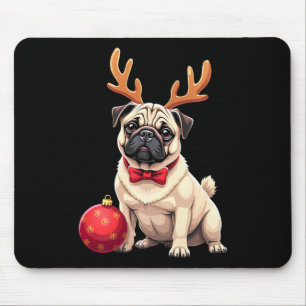 Tapis De Souris Carlin Dog Reindeer Xmas Amoureux des chiens Funny