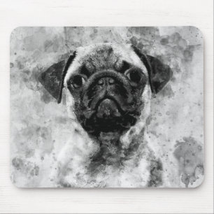 Tapis De Souris Carlin noir et blanc aquarelle 01