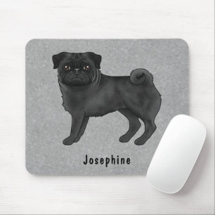 Tapis De Souris Carlin noir mignon chien de dessin avec nom person