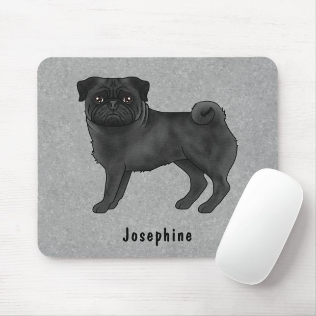 Tapis De Souris Carlin noir mignon chien de dessin avec nom person (Avec souris)