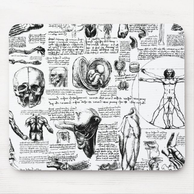 Tapis De Souris Carnet à dessins de l'anatomie de da Vinci (Devant)