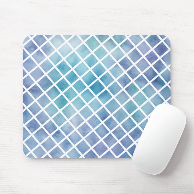 Tapis De Souris Carreaux d'aquarelle bleu violet (Avec souris)