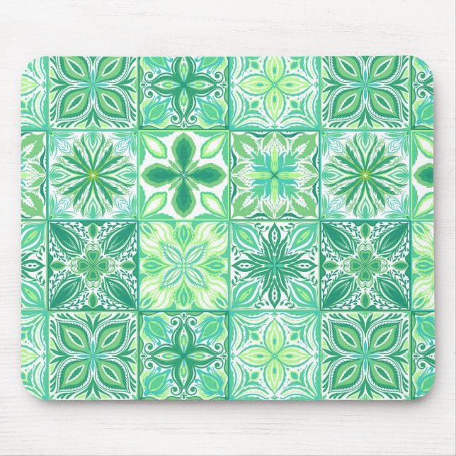 Tapis De Souris Carreaux décorés en vert et blanc (Devant)