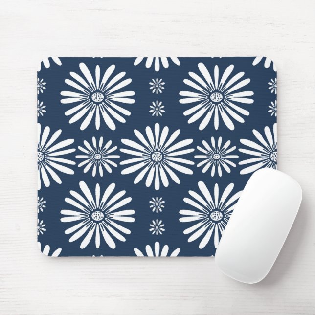 Tapis De Souris Carrelage floral Motif bleu blanc (Avec souris)