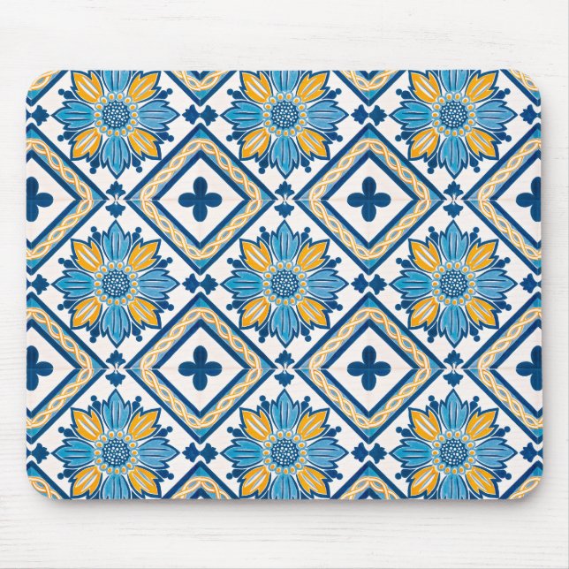 Tapis De Souris Carrelage méditerranéen côtier motif floral (Devant)