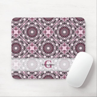 Tapis De Souris Carrelage monogramme Rose de cerise en fleurs Mand